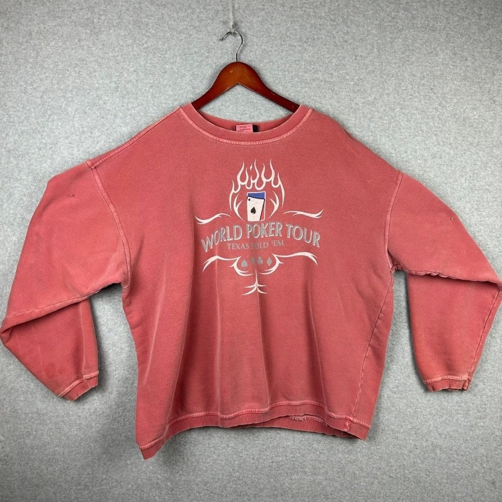 World Poker Tour Texas Hold Em Sweatshirt Mens XL Comfort‎ Colors Coral Graphic